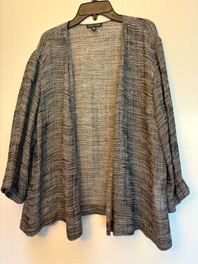 Eileen Fisher Heathered Gray Open-Front Draped Cardigan